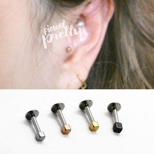 16g Tiny 2mm square tragus ear stud, Petite Tragus labret cartilage earring, 316l surgical steel, Rose gold tragus earring, Sold as piece