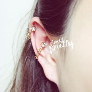 20g Round CZ conch chain earring, conch dangle earring, helix earring, ear cartilage chain jewelry, 304 Stainless Steel, Sold individually