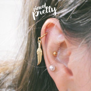 16g 18g Feather seamless hoop ring, Rose gold helix hoop earring, Pearl helix tragus conch hoop, 316l Surgical steel, Sold individually