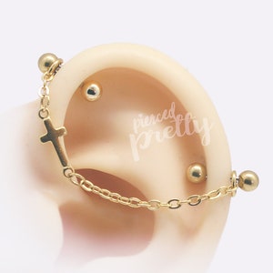 14g 1&1/2″(38mm) chain industrial earring, 16g 2bar industiral ear studs, 316l surgical steel, Dainty comfortable industrial ear studs, 1pc
