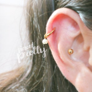 16g 18g Bague de cerceau sans soudure en perle, Boucle d’oreille en hélice en or rose, Écailles en conque Tragus en hélice perle, Acier chirurgical 316l, Vendu individuellement