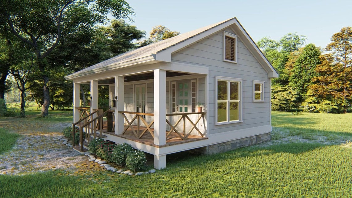 Tiny House Design Plans One Bedroom Full Bath With Large Porch - Etsy
