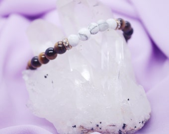 Handmade Tiger Eye and Howlite Gemstone Bracelet | Round Beaded Bracelet | Handmade Bracelet | Gifts for her |