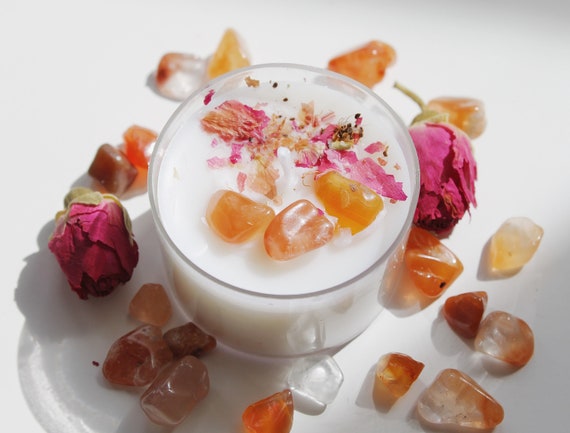 Five Pcs Carnelian Tumbled Chipped Crystal Tea Light Candle | Gift for Her | Mini Candles | Crystal Candle  | Gift Box| ,Candles |