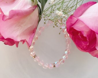 Pink Aura Quartz  Gemstone Round Beaded Bracelet | Handmade Bracelet  Crystal Gifts