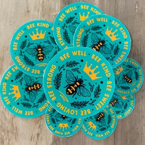 Pegatinas de abeja, "Abeja bien", "Abeja amable", "Abeja dulce", "Abeja cariñosa", "Abeja fuerte", "Artístico Arthurs", pegatinas impermeables, pegatinas para portátil, pegatinas para botellas de agua