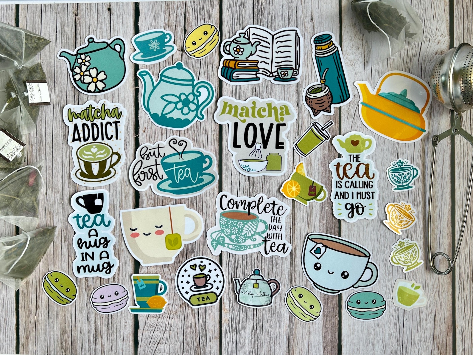 Tea Stickers,but First Tea Sticker Set,artsy Arthurs,tea Sticker,matcha ...