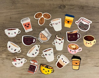 Coffee Stickers,Mini Coffee Sticker Pack, Coffee Emoji Stickers,Artsy Arthurs, laptop stickers, scrapbook sticker, water bottle sticker