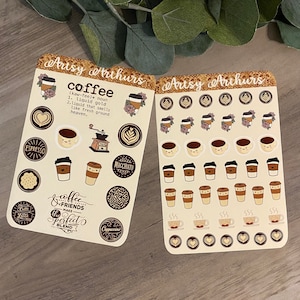 Pegatinas de café, hoja de pegatinas de café, Artsy Arthurs, hoja de pegatinas de arte de café, pegatinas de diario, pegatinas de álbumes de recortes, pegatinas de planificador, bala jo