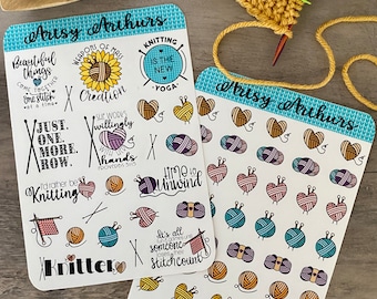 Knitting Stickers,Knitting Sticker Sheet,Artsy Arthurs,journaling stickers,scrapbook stickers,planner stickers,yarn stickers,card  making