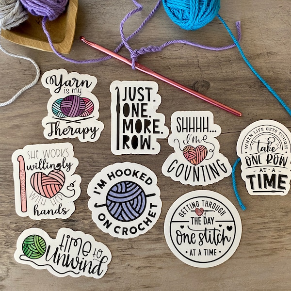 Crochet Stickers,Crochet Sticker Pack,Artsy Arthurs,Hooked on Crochet Stickers,Yarn Stickers,laptop sticker,phone sticker,hydro flask