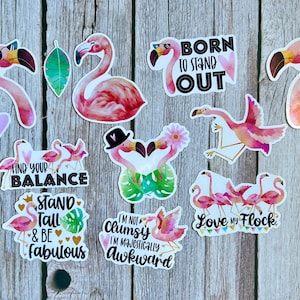 Flamingo Stickers-Tropical Watercolor Stickers-Flamingo Sticker Pack-Cute Vinyl Stickers for Laptop-Journal-Scrapbooks-planners-Waterbottle