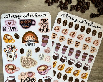 Coffee Sticker Sheets,Be Happy Coffee Sticker Sheets,Scrapbook stickers,journal stickers,bullet journal stickers,card making stickers,craft