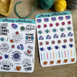 Gehaakte stickers, gehaakte stickervellen, artsy Arthurs, garenstickers, plakboekstickers, plannerstickers, dagboekstickers, kaarten maken