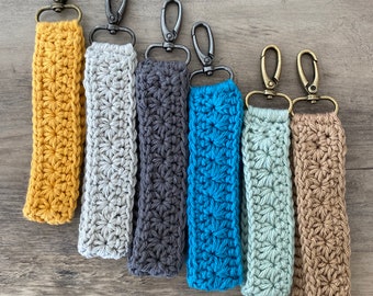Crochet key fob, Artsy Arthurs, wristlet key fob, boho key fob, crochet car accessories, wrist keychain, keychain fob