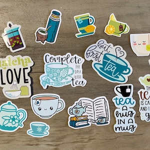 Adesivos para chá, mas primeiro conjunto de adesivos para chá, Artsy Arthurs, adesivo para chá, adesivo para matcha, adesivo para laptop, adesivo para garrafa de água, scrapbooking, diário
