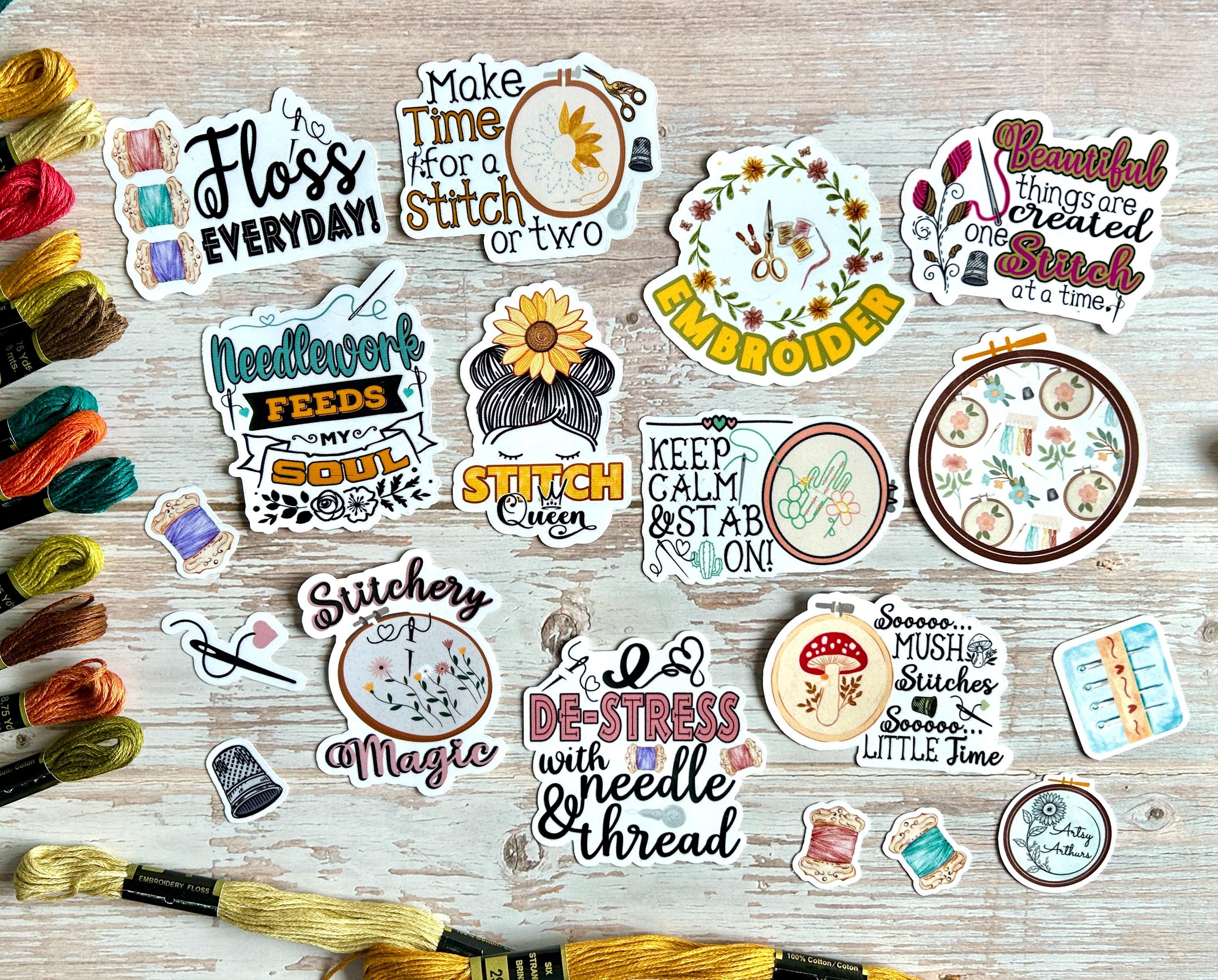 Embroidery Stickers, Cross Stitch Stickers,Sewing Stickers,Needlework Stickers,journal stickers, notebook sticker,water bottle stickers,gift