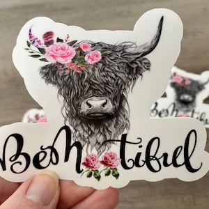 Koe Sticker, BeMootiful koe sticker, Artsy Arthurs, highland koe sticker, western sticker, hydro kolf sticker, laptop sticker, auto sticker