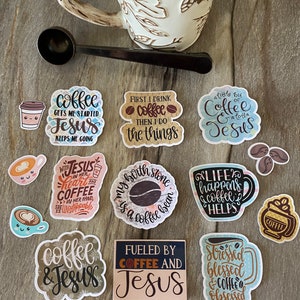 Pegatinas de café, pegatinas de café y Jesús, pegatinas de café cristiano, Artsy Arthurs, pegatinas para álbumes de recortes, pegatinas para portátiles, pegatinas para botellas de agua, pegatinas para tazas