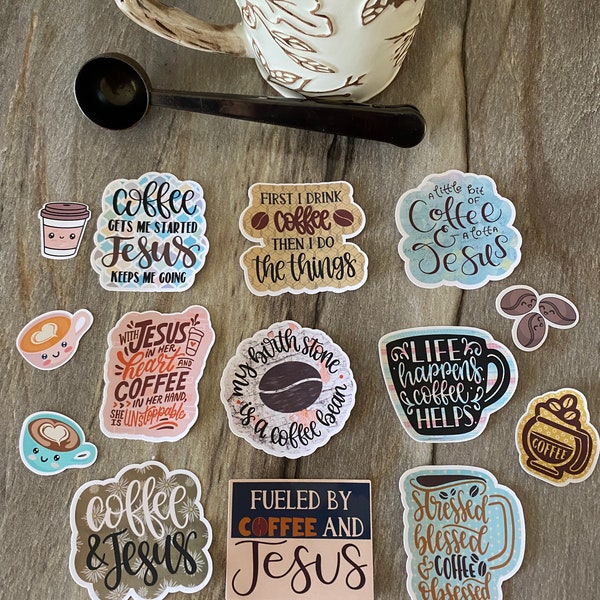 Coffee Stickers,Coffee & Jesus Sticker,Christian Coffee Decal,Artsy Arthurs,scrapbook sticker,laptop sticker,water bottle sticker,sticker pa