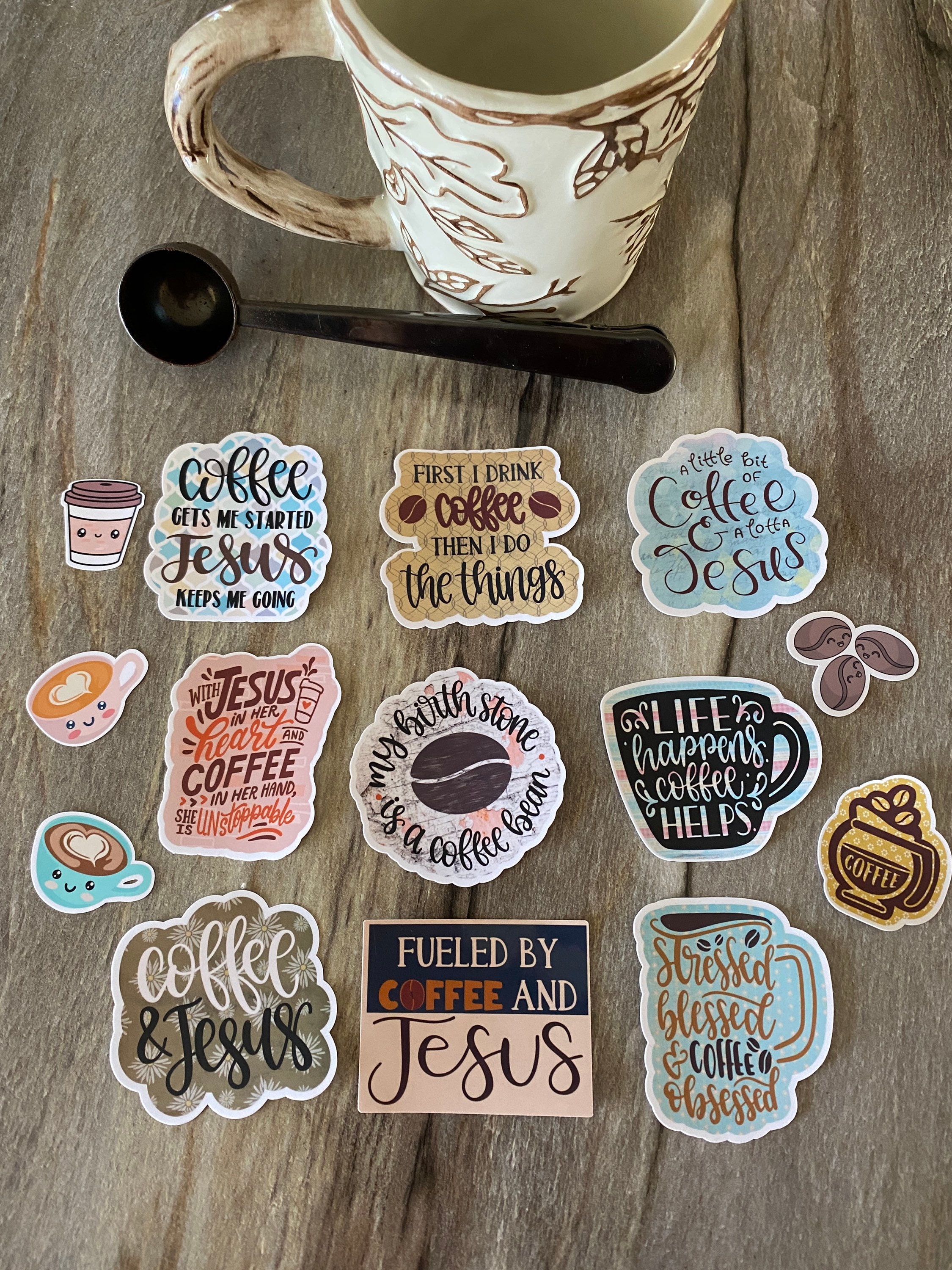Coffee Stickers,Coffee & Jesus Sticker,Christian Coffee Decal,Artsy Arthurs,scrapbook sticker,laptop sticker,water bottle sticker,sticker pa