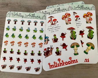 Pilz und Frosch Stickerbogen: Cottage Core Planer Aufkleber