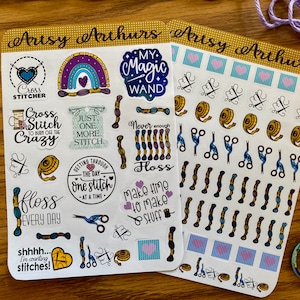 Adesivos de ponto cruz, Folha de adesivos de ponto cruz, Artsy Arthurs, adesivos de artesanato, adesivos de scrapbook, adesivos de diário, bullet journal