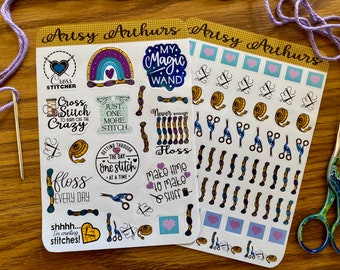 Cross Stitch Stickers,Cross Stitch Sticker Sheet, Artsy Arthurs,craft stickers, scrapbook stickers,journaling stickers,bullet journal