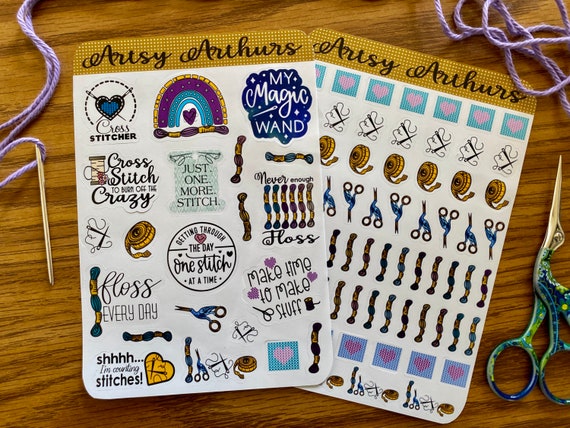 Cross Stitch Stickers,Cross Stitch Sticker Sheet, Artsy Arthurs,craft stickers, scrapbook stickers,journaling stickers,bullet journal