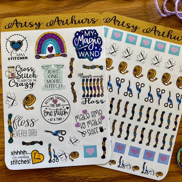 Cross Stitch Stickers,Cross Stitch Sticker Sheet, Artsy Arthurs,craft stickers, scrapbook stickers,journaling stickers,bullet journal