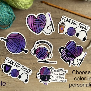 Crochet Stickers,Crochet Coffee Audiobooks Sticker Set,Artsy Arthurs,Yarn Stickers,Yarn and hook stickers,hydro flask sticker,computer stick