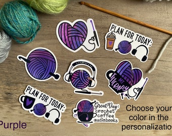 Crochet Coffee Audiobooks Sticker Set: Yarn & Hook Stickers
