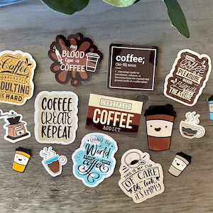 Pegatinas de café, pegatinas para amantes del café, pegatinas de café, Artsy Arthurs, pegatinas para portátiles, pegatinas para álbumes de recortes, pegatinas para botellas de agua, pegatinas para diario.