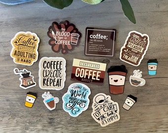 Koffiesticker, Koffieverslaafde stickerpakket, koffiesticker, Artsy Arthurs, laptopstickers, plakboekstickers, waterflessticker, journaling