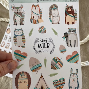 Adesivos de animais da floresta, folha de adesivos Stay Wild and Kind, Artsy Arthurs, conjunto de adesivos de diário, livro de diário, adesivos de scrapbook, adesivos de planejador