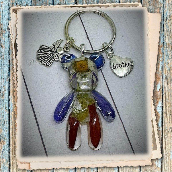 Llavero de osito elaborado con pétalos de flores secas, recuerdo de flores funerarias, SIMPLYVERONICA2015, ARTÍCULO N.° 1344