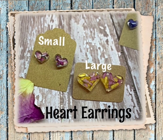Flower Petal Earrings, Heart Earrings, Funeral keepsake, Heart Stud Earrings, SIMPLYVERONICA2015, item #1433