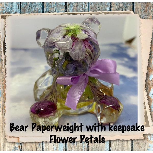Flower Petal Bear, Memorial Flower Petal Bear, flower petal paperweight, Funeral Flower Bear keepsake, SIMPLYVERONICA2015, ITEM#1209