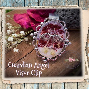 Visor Clip, Memorial Visor Clip, Guardian Angel Clip, Dried flower petals keepsake, funeral flower gift, SIMPLYVERONICA2015 ITEM#1302