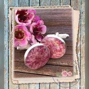 Cuff Links made with Dried Flower Petals, funeral flower keepsake, SIMPLYVERONICA2015, ITEM#1353