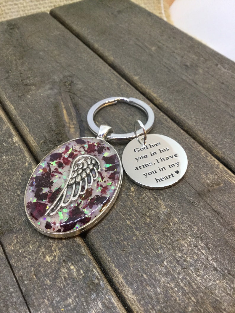 Angel Wing Keychain With Dried Flower Petals Funeral Flowers Etsy