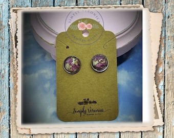 Dried Flower Petal Stud Earrings, funeral flowers, keepsake earrings, SIMPLYVERONICA2015, ITEM#1336