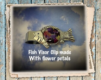 Fish Visor Clip, Flower Petal Keepsake, Funeral Flower gifts, item#1696