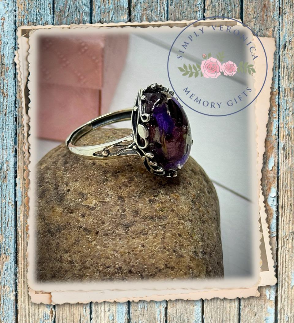 Large Stone Sterling Silver Ring, Flower Petal Rings, Sympathy Rings ...
