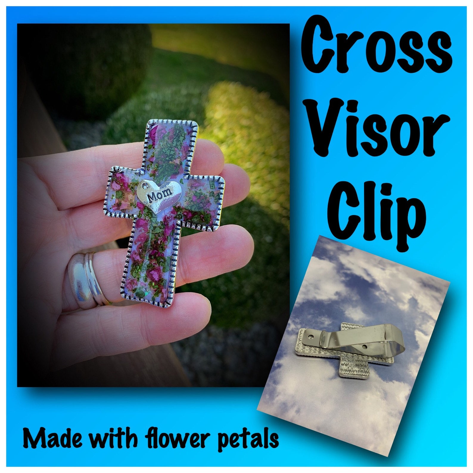 Cross Visor Clip, Funeral Flower Keepsake, Car Visor Clips, SYMPATHY