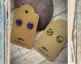Dried Flower Petal Stud ROUND Earrings, funeral flowers, keepsake earrings, SIMPLYVERONICA2015, ITEM#1836