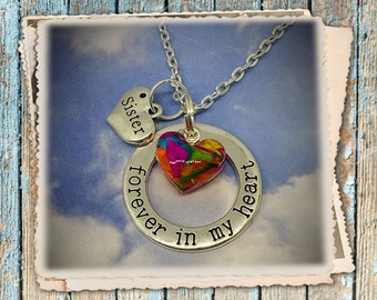 Forever in my heart necklace, flower petals keepsake, flower in heart, item#1677