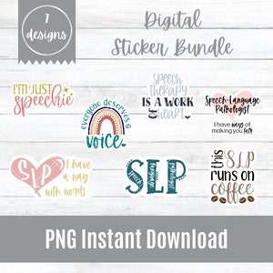 Pacote de adesivos digitais para terapia da fala, volume 1 | PNG | Fonoaudiólogo | Fonoaudiólogo | Fonoaudiólogo | Cricut | Imprimir e cortar | Faça você mesmo