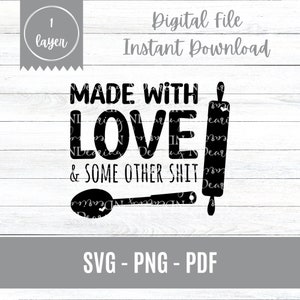 Gemaakt met liefde en andere shit SVG digitale cut-bestand | Grappige chef-kok bakken schort keuken teken | Cricut | Doe-het-zelf