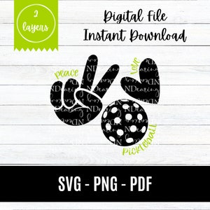 Archivo de corte digital SVG de Peace Love Pickleball / Diseño de camiseta, sombrero y taza con forma de corazón de Paddle Dink / Cricut